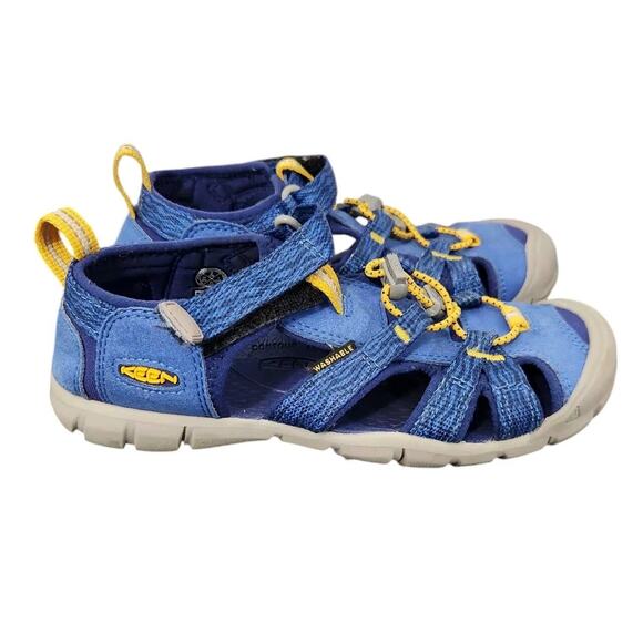 KEEN SEACAMP BLUE YELLOW WATER SANDALS SHOES BIG KIDS BOYS SZ 2 OUTDOOR SLIP ON - Picture 2 of 8
